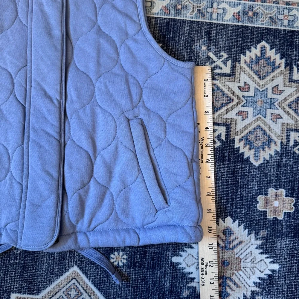 CALIA Quilted Blue Full Zip 100% Cotton Vest Fleece Neckline Women’s Size XS - Picture 12 of 13